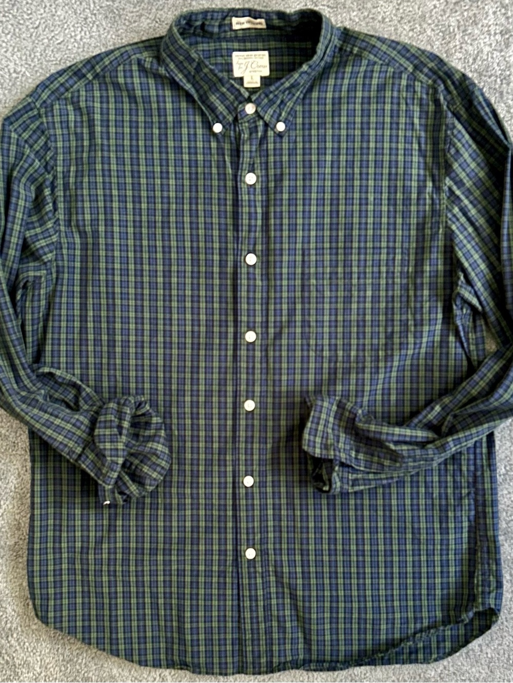 J. Crew Classic Poplin Button-Down Shirt - Large - Green Blue Plaid